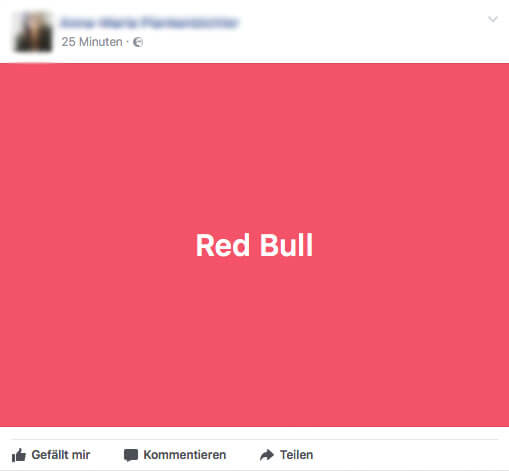 Facebook Posting mit dem Wort Red Bull im Rahmen eines neuen Kettenbriefes