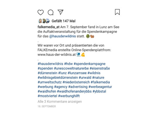 Instagram-Post mit vielen Hashtags