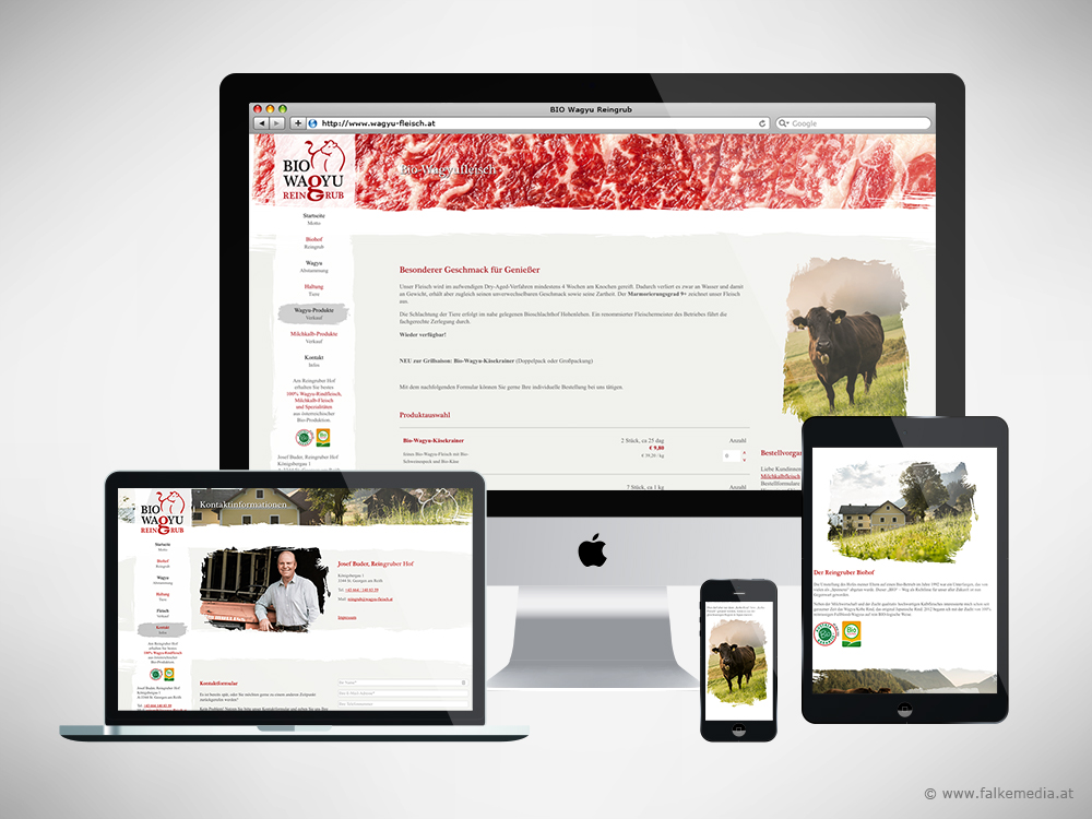 Website mit Bestellformular für Bio-Wagyu-Fleisch