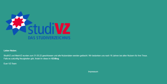 Screenshot Website studiVZ